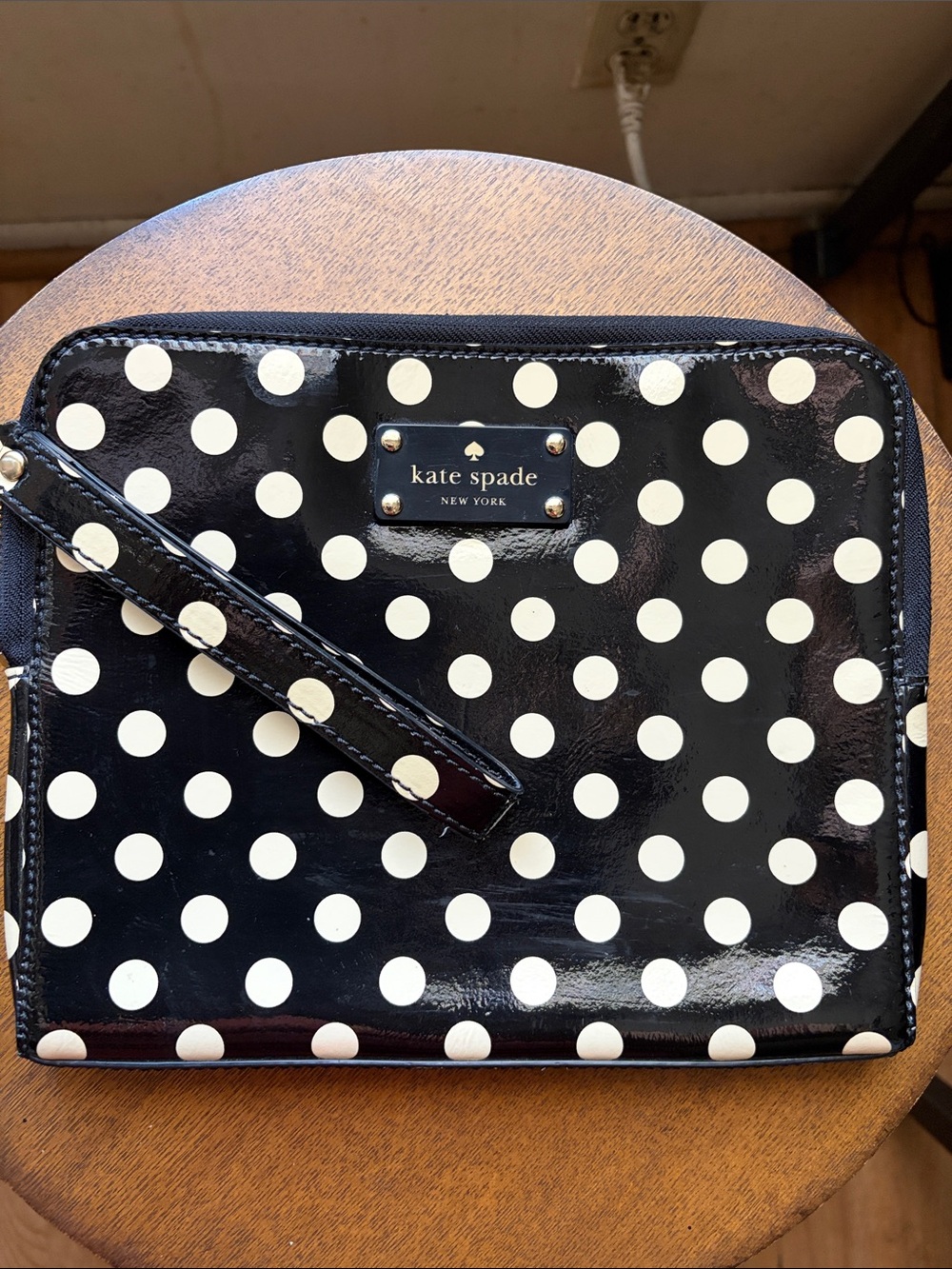 kate spade Black Patent with White Polka Dots Wristlet